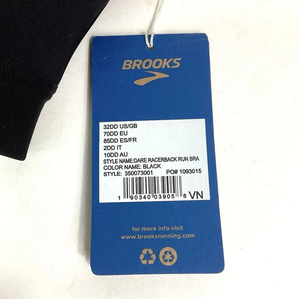 Brooks Dare Racerback Run Bra - Size 32DD - Black - 350073001 - NWT!